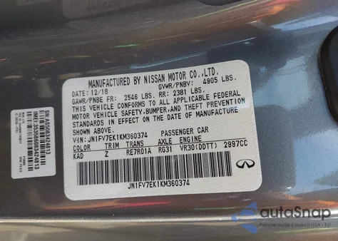 2019 Infiniti Q60 3.0T Red Sport 400 from USA, damaged, VIN JN1FV7EK1KM360374